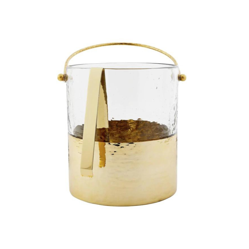 Gold Hammered Glass Ice Bucket Set