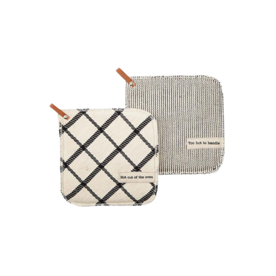 Woven Cotton Pot Holder & Leather Loop